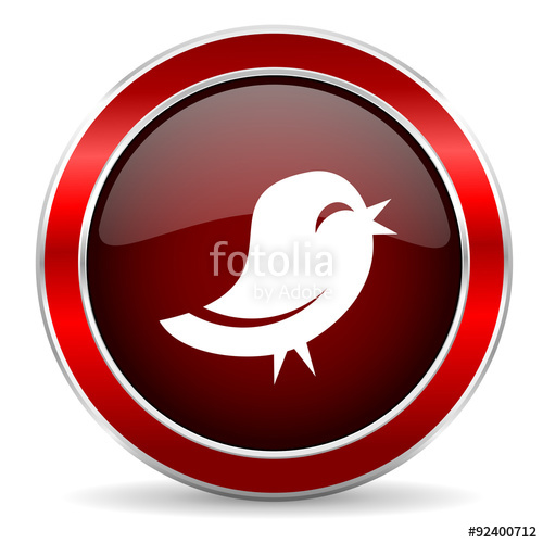 500x500 Twitter Red Circle Glossy Web Icon, Round Button With Metallic