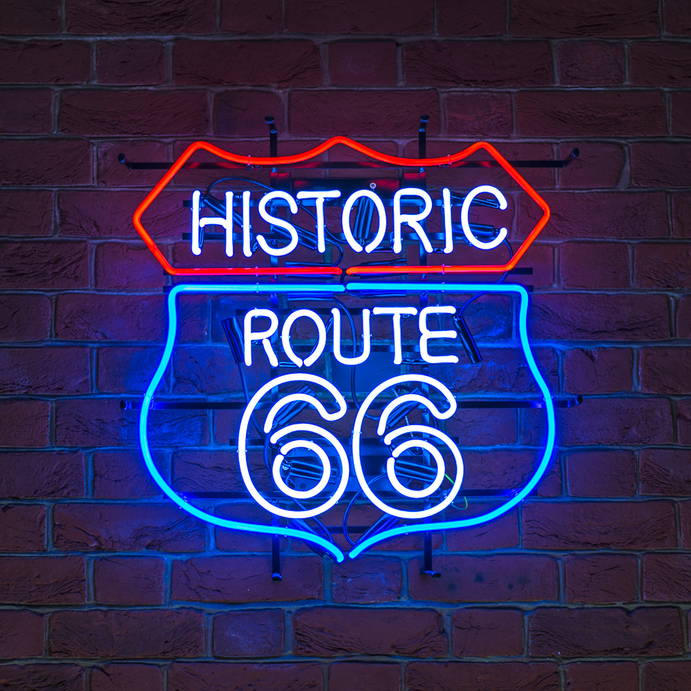 1000x1000 Historic Route Neon Sign On Metal Grid Icon Neon