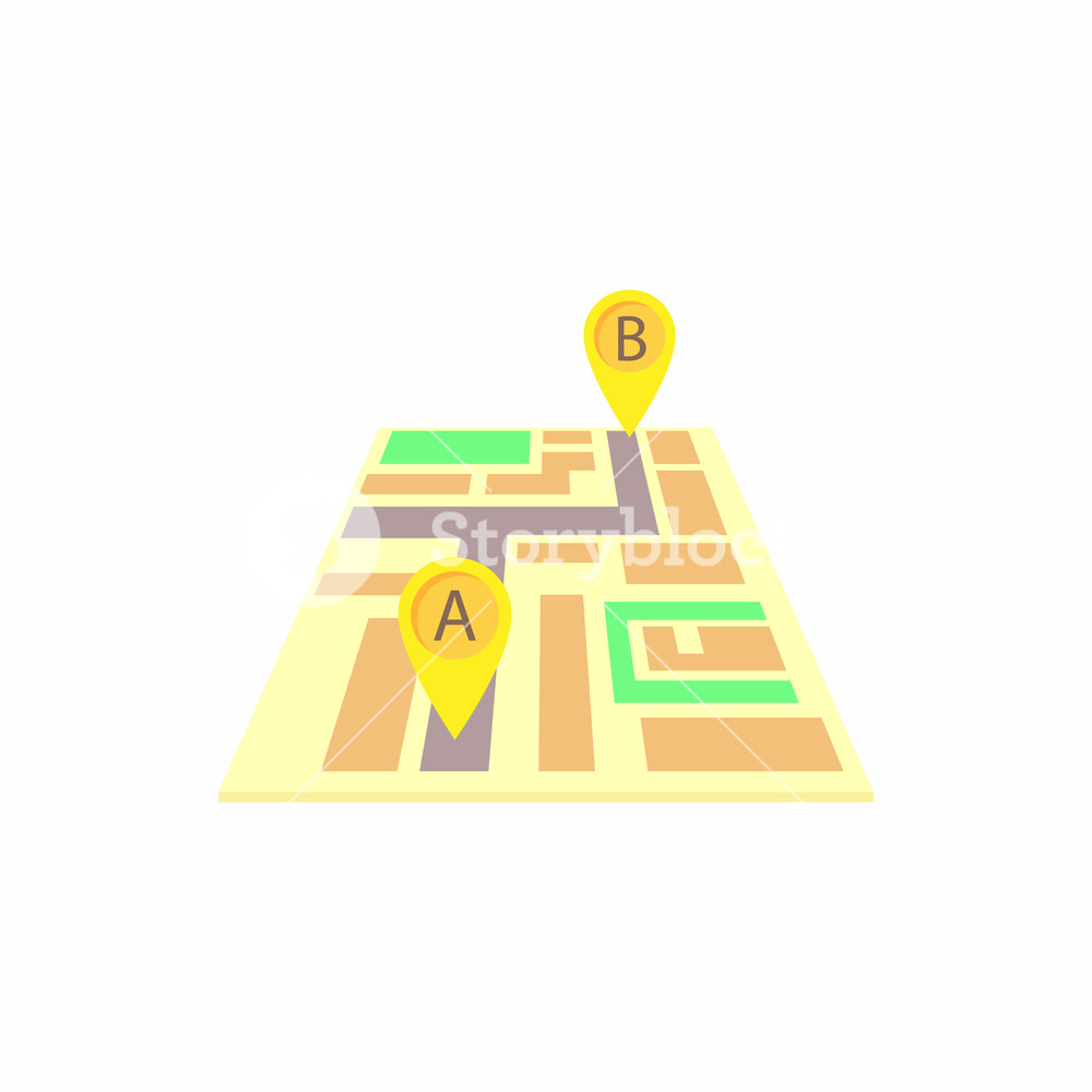 1000x1000 Map With The Taxi Route Icon In Cartoon Style On A White