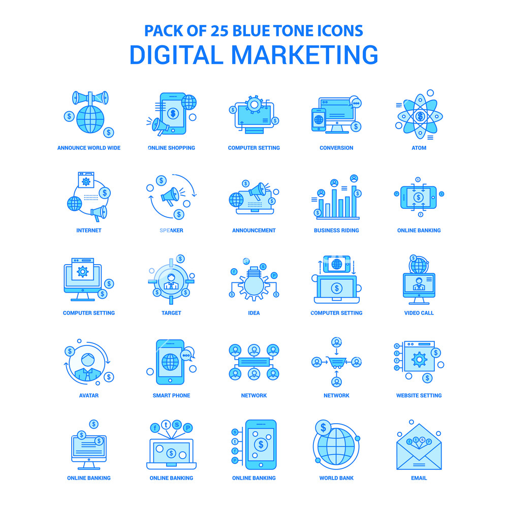 1000x1000 Digital Marketing Blue Tone Icon Pack