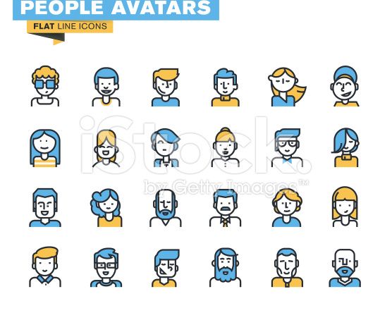 556x444 Flat Line Icons Set Of People Stylish Avatars For Profile