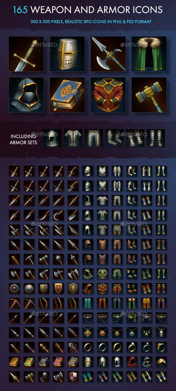 Set Of Realistic Weapon, Armor And Equipment Icons, Suitable 590x1309 Set Of Realistic Weapon, Armor And Equipment Icons, Suitable