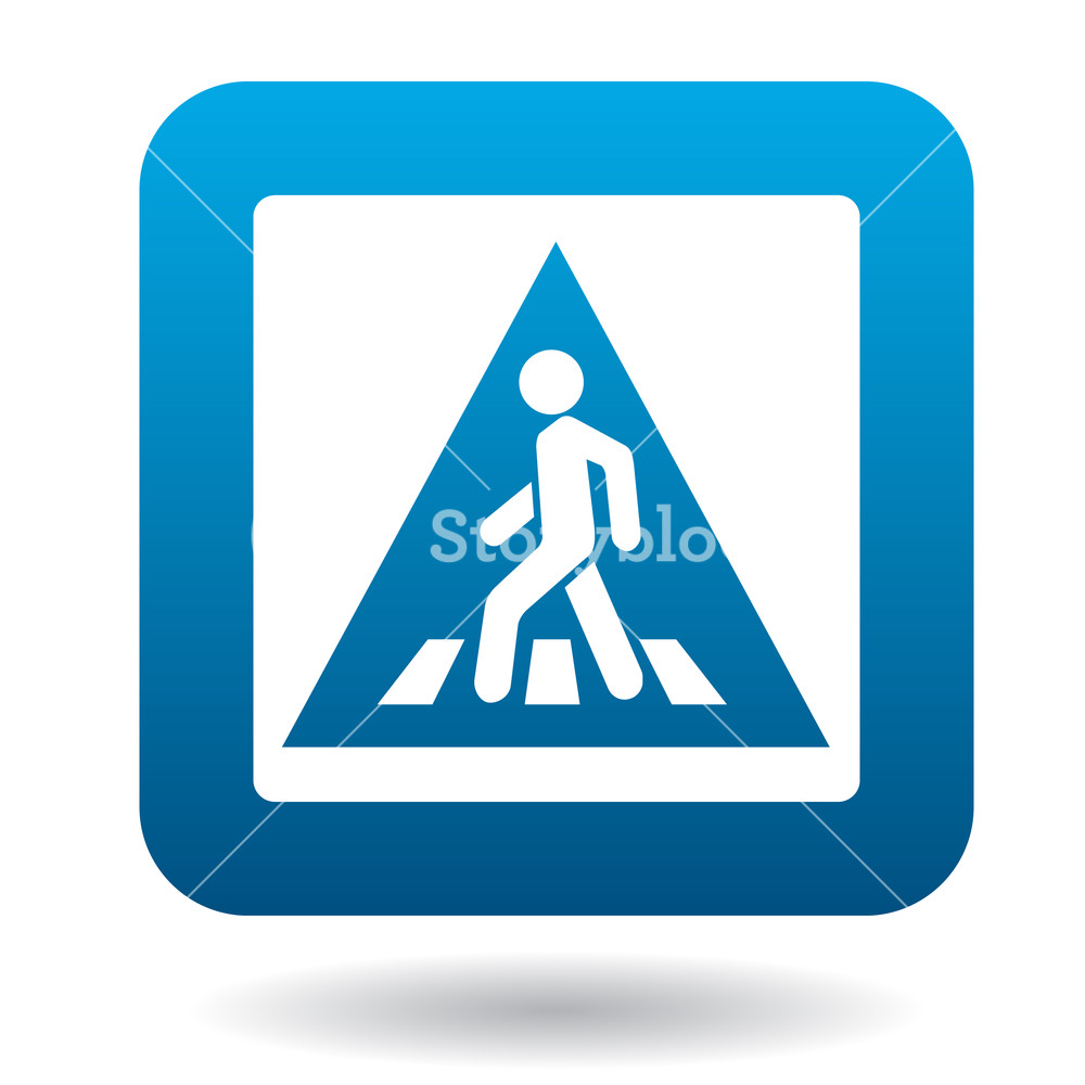 1000x1000 Sign Pedestrian Crossing Icon In Simple Style In Blue Square