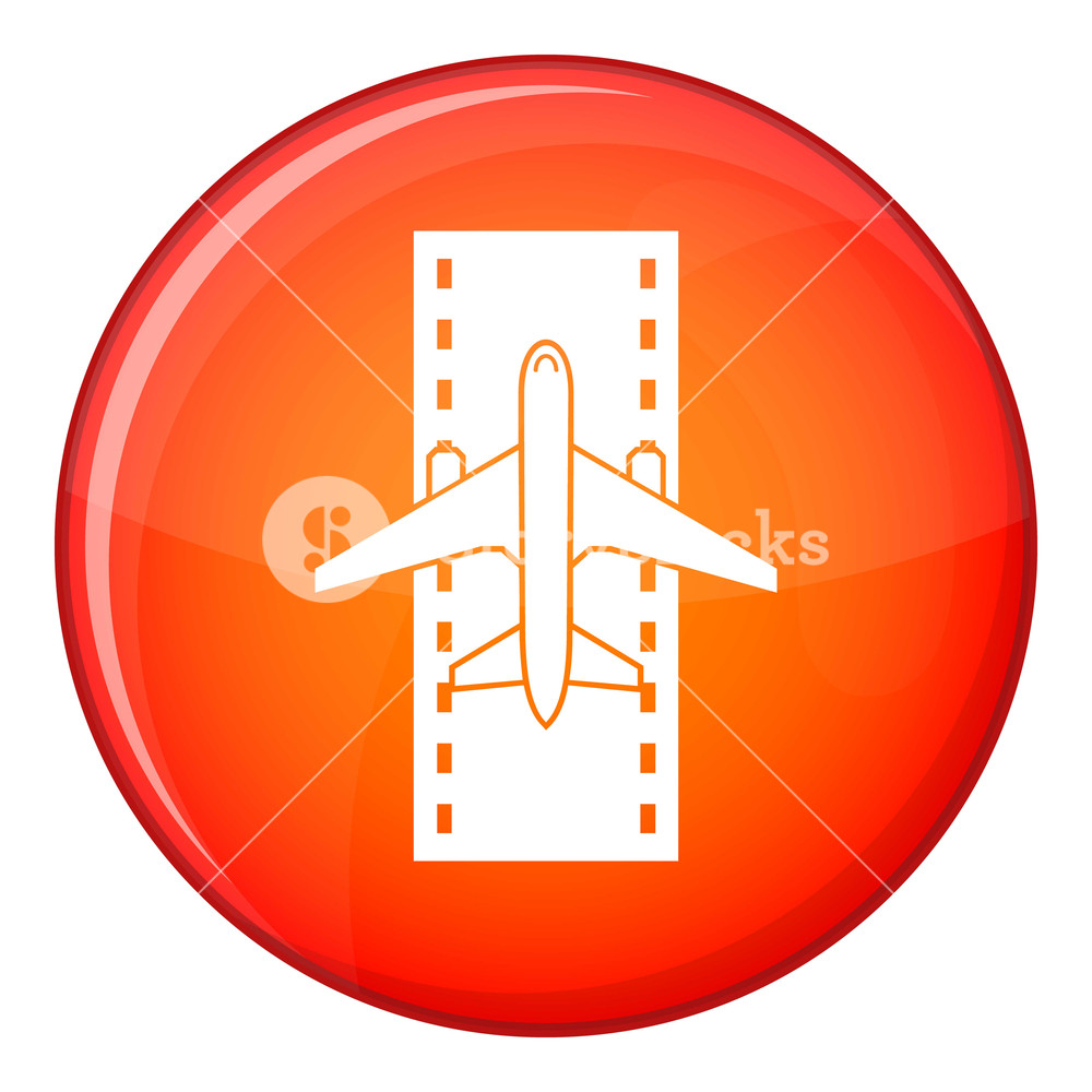 1000x1000 Airplane On The Runway Icon In Red Circle Isolated On White