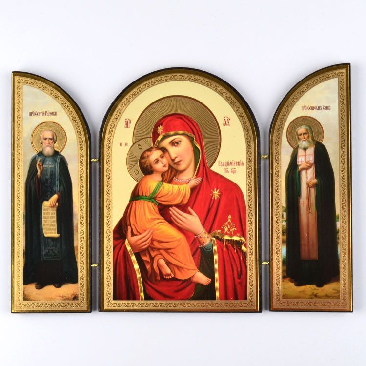 750x750 Russian Orthodox Icons Mary With Jesus Two Saints Triptych