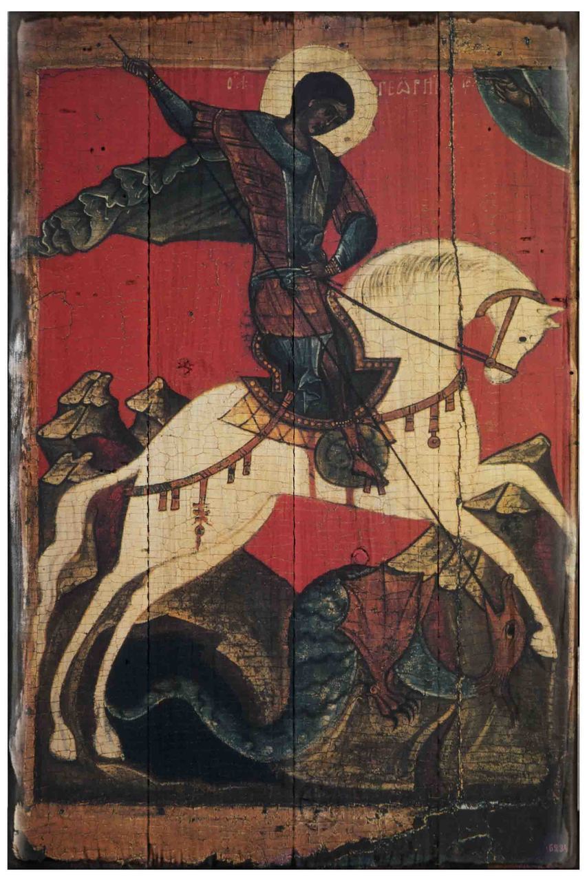 853x1280 St George Slaying The Dragon Rustic Wood Russian Icon Plaque