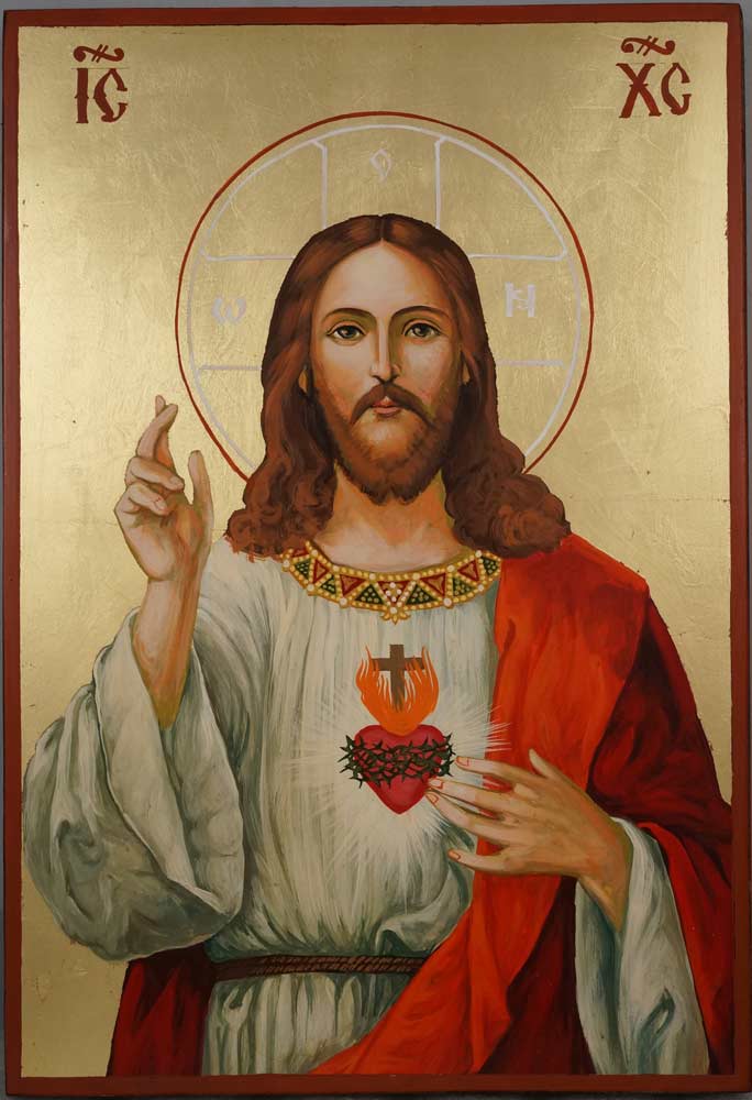 684x1000 Jesus Christ Sacred Heart Large Hand Painted Icon
