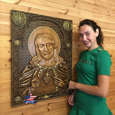 400x400 Sacred Heart Of Jesus Wood Carved Icon Catholic