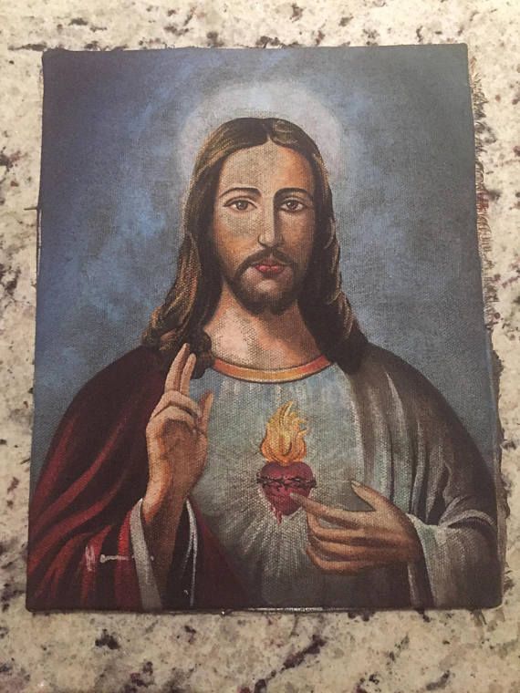 570x760 Sacred Heart Of Jesus Religious Icon Painting Artwork Vintage