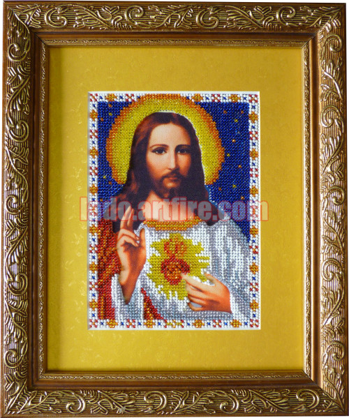 500x599 Sacred Heart Of Jesus Bead Embroidered Icon Religious Picture