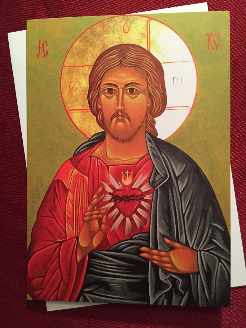 794x1059 The Sacred Heart Of Jesus Icon Catholic Greeting Card Etsy