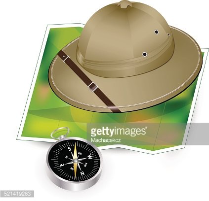 423x408 Safari Hat, Map And Compass Travel Icon Premium Clipart