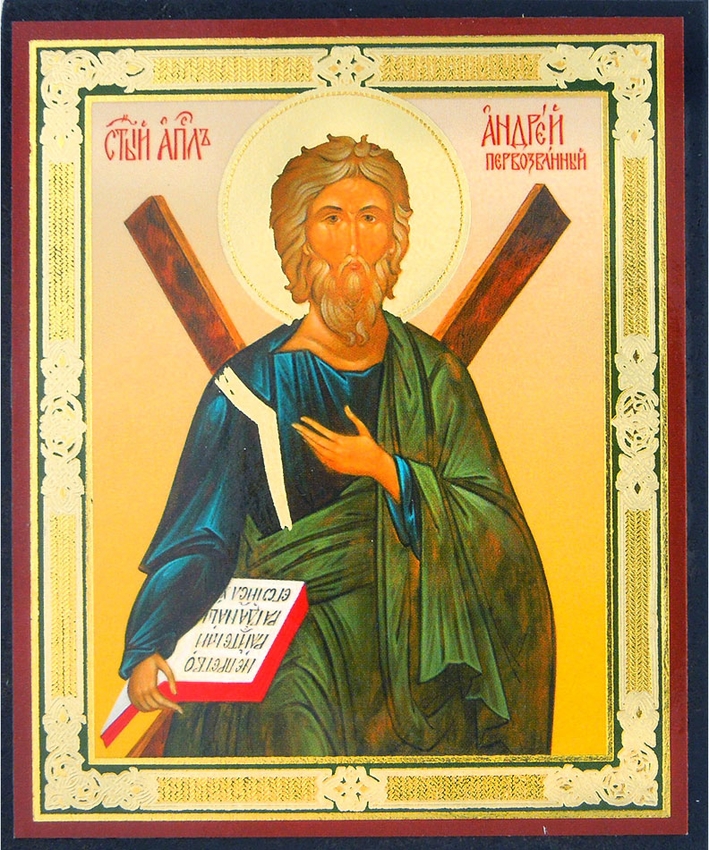 709x850 Saint Andrew, Gold Silver Foiled Mini Icon