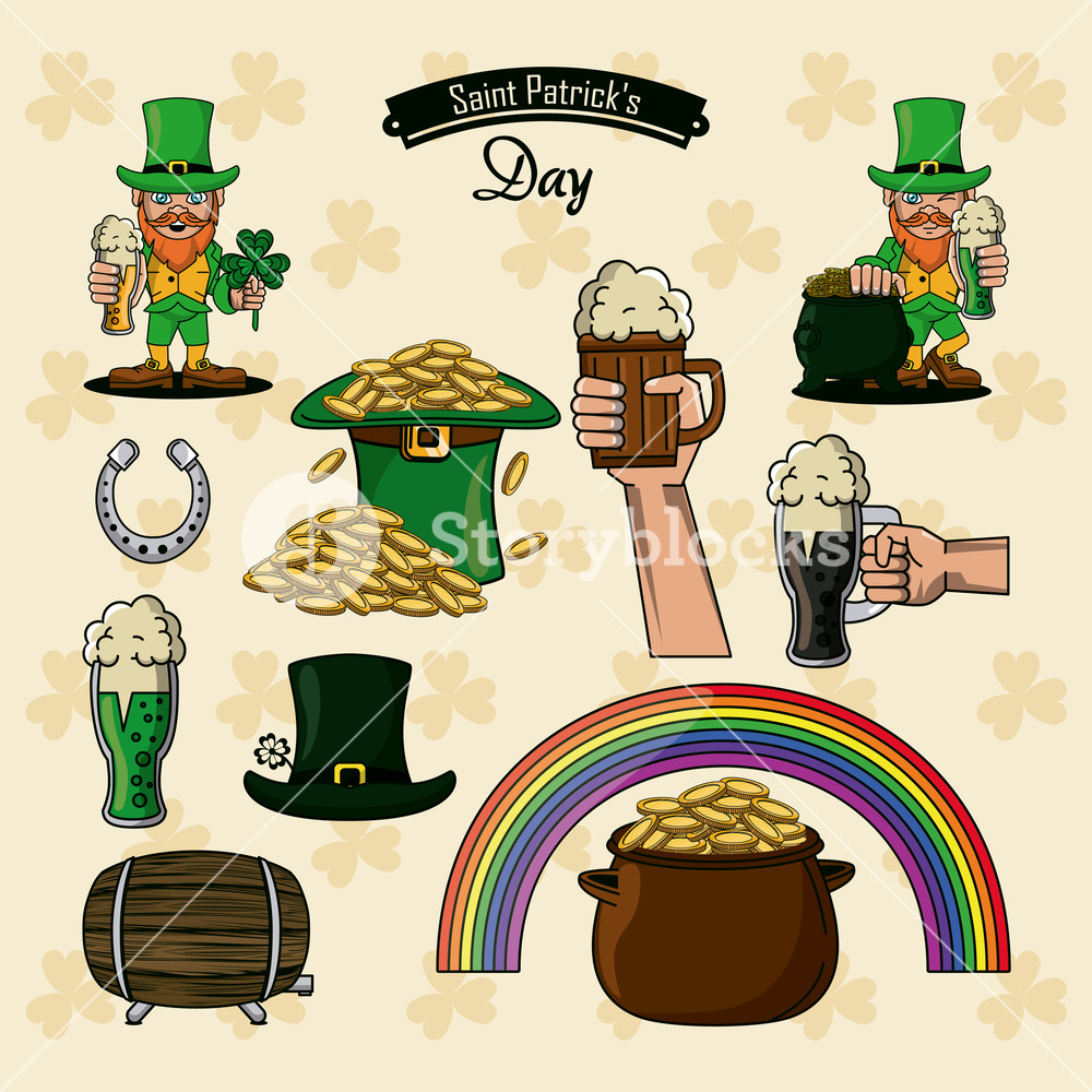1000x1000 Saint Patricks Day Elements Cartoon Icon Vector Illustration