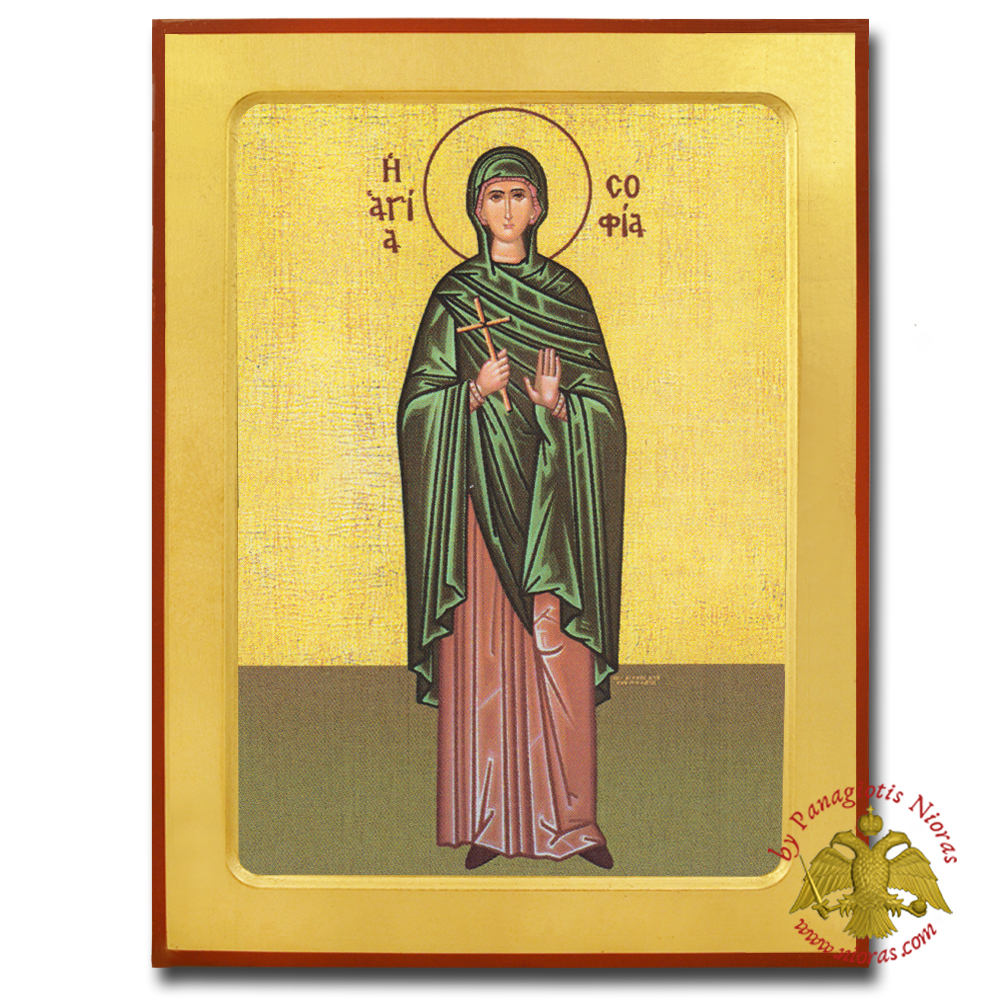 1000x1000 Saint Sophia Full Body Byzantine Wooden Icon, Saints Female