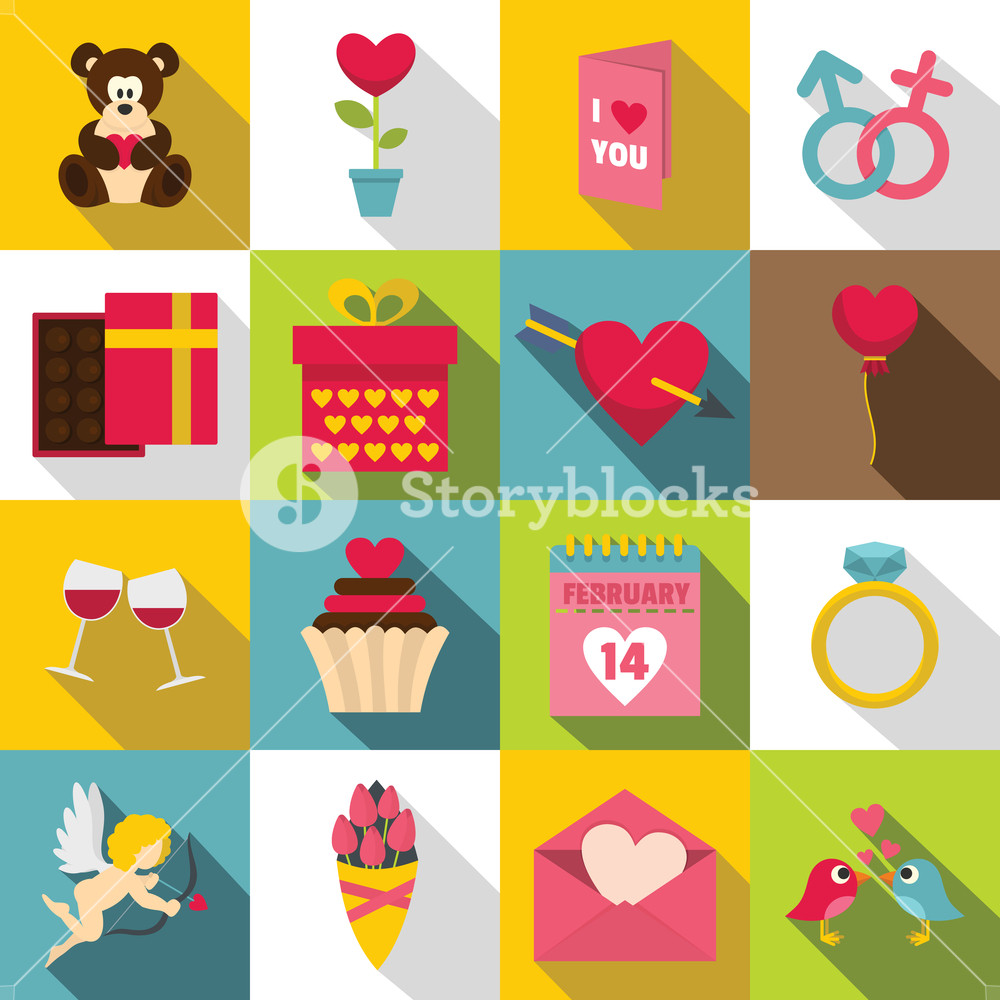 1000x1000 Saint Valentine Icons Set Flat Illustration Of Saint Valentine
