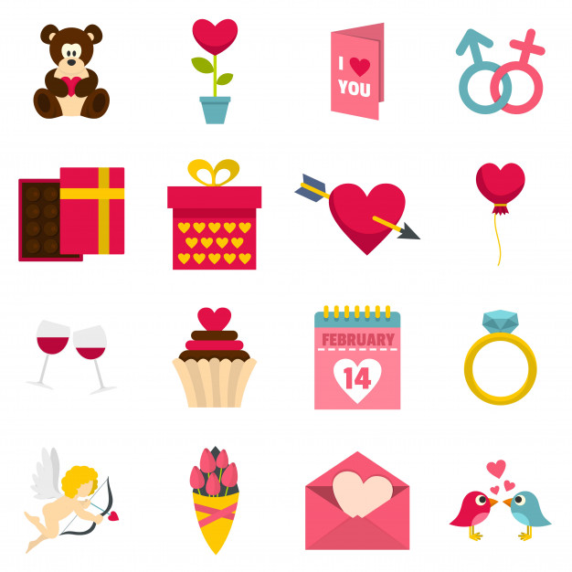 626x626 Saint Valentine Icons Set In Flat Style Vector Premium Download