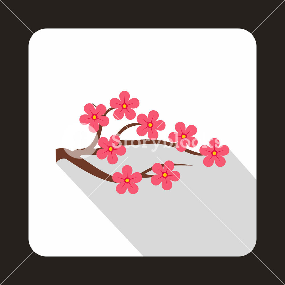1000x1000 Sakura Icon In Flat Style On A White Background Royalty Free Stock