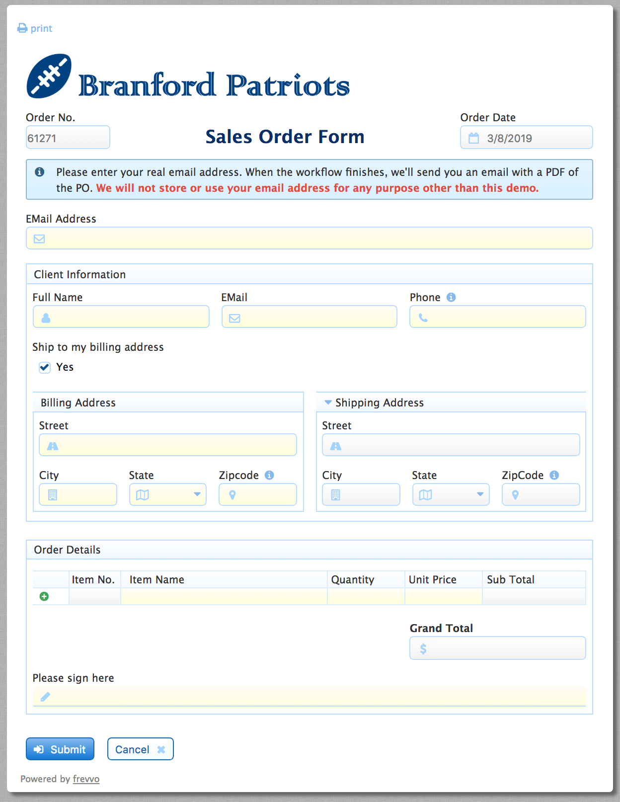 Sold order. Sales order. Sales order example.