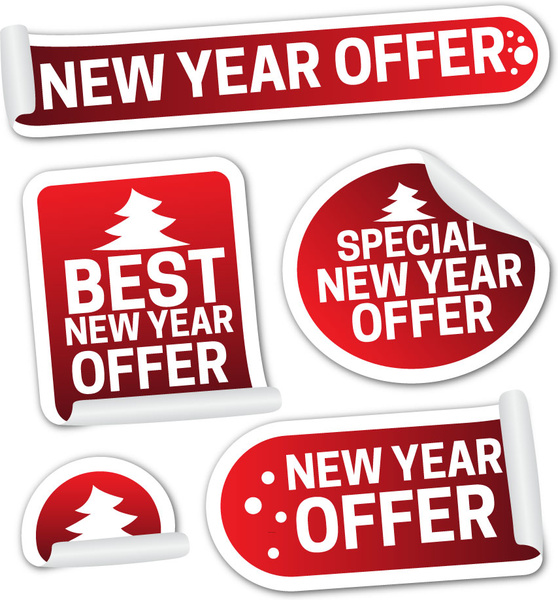 558x600 New Year Sale Promotion Shaped Labels Icons Collection Free Vector