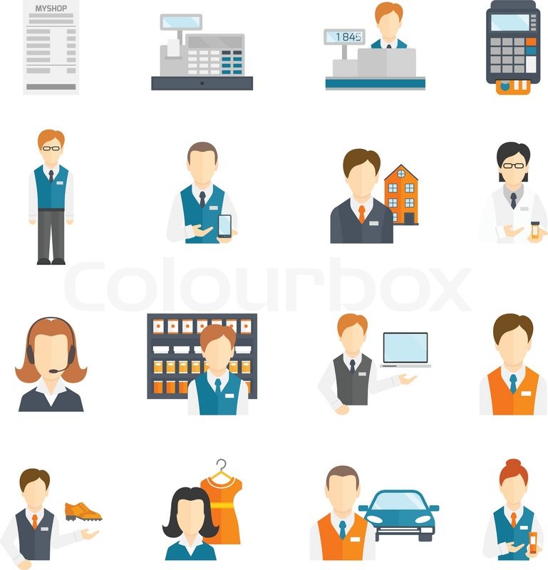 769x800 Salesman Business Figures Icons Flat Stock Vector Colourbox