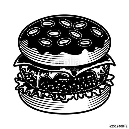 500x500 Monochrome Burger Food Icon Cartoon Hand Draw Burger Element Food