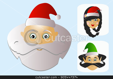 450x314 Santa Claus Icon Head Simple Mobile With Mrs And Elf Stock Vector