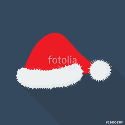 500x500 Santa Hat Icon In Flat Style With Long Shadow, Isolated Vector
