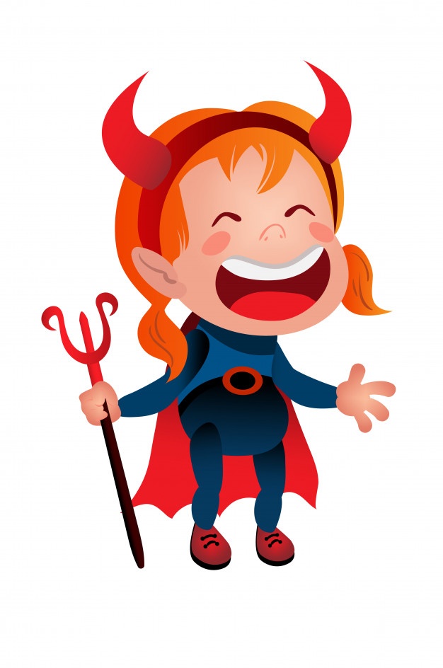 626x944 Girl In Devil Costume Laughing Line Icon Kid, Demon, Satan