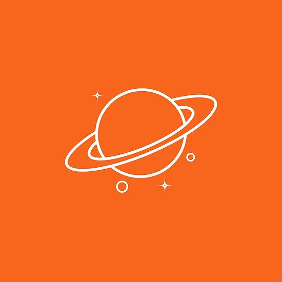 550x550 Saturn Icon, Space In Line Style With Orange Background