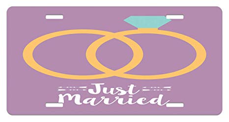 Lunarable Just Married License Plate, Couple Of Rings 466x248 Lunarable Just Married License Plate, Couple Of Rings