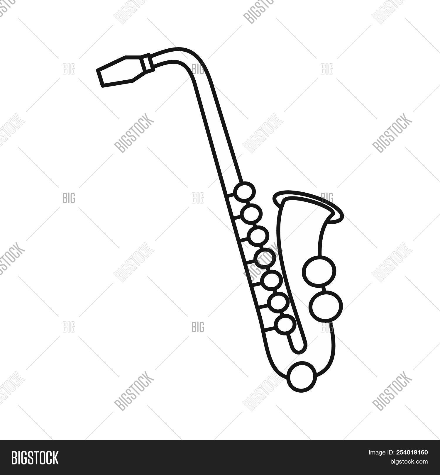 1500x1620 Saxophone Icon In Outline Style Isolated On White Image