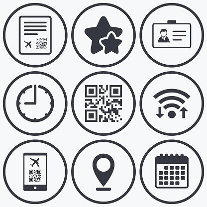 416x416 Qr Scan Code Boarding Pass Flight Premium Clipart