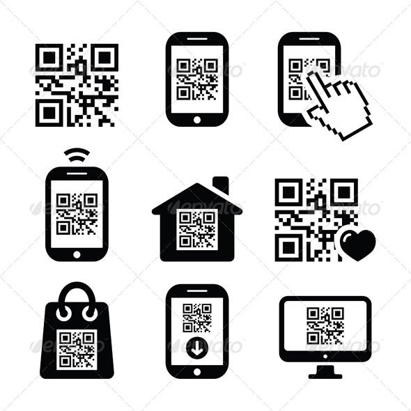 590x590 Scanning Qr Code With Smartphone Vector Icons Set Isolated