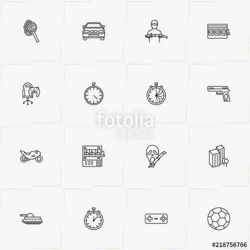 500x500 Games Genres Line Icon Set With Car, Panzer And Scary Movie Stock
