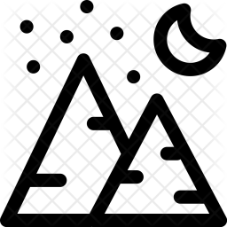 256x256 Mountains, Night, Moon, Star, Scary, Scene Icon Of Line Style