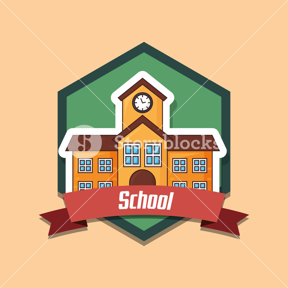 Emblem Of School Concept With School Building Icon Over Orange 1000x1000 Emblem Of School Concept With School Building Icon Over Orange