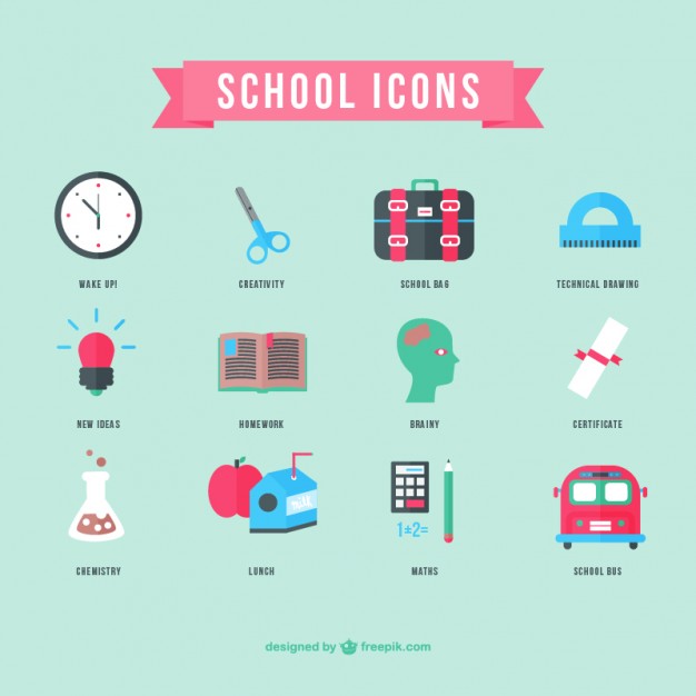 626x626 School Icons Flat Design Vector Free Download