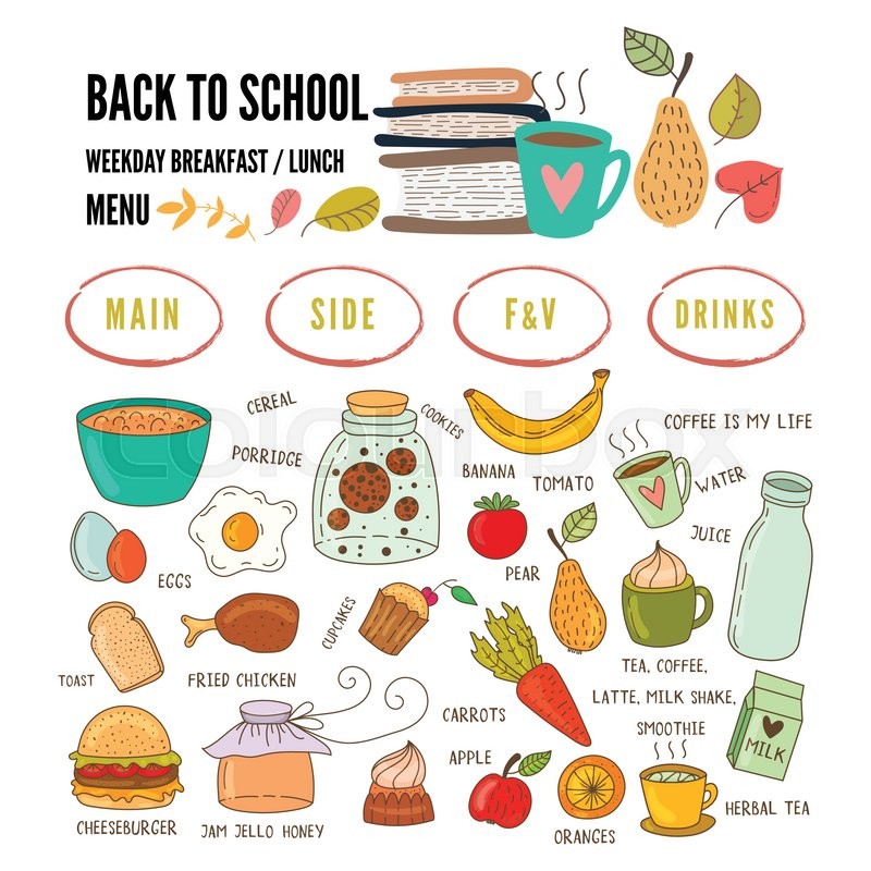 800x800 Hand Drawn Breakfast Food And Icons Stock Vector Colourbox