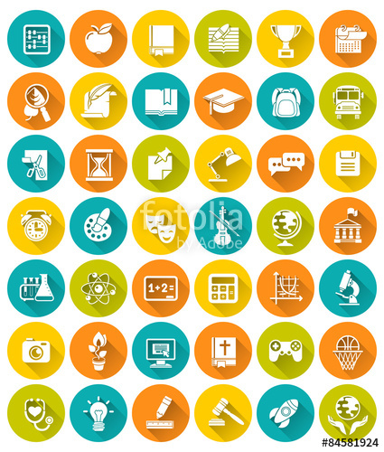 425x500 Modern Flat White Vector Silhouette Icons Of School Subjects