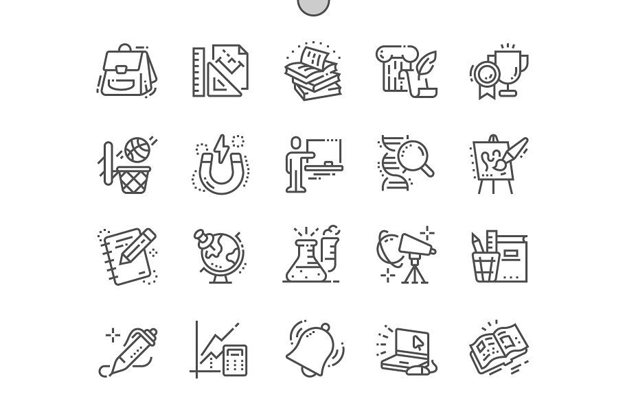 910x607 School Subjects Line Icons