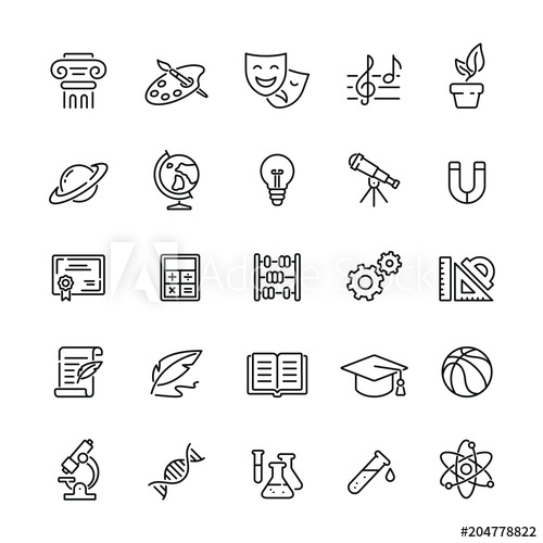500x500 School Subjects Related Icons Thin Vector Icon Set, Black