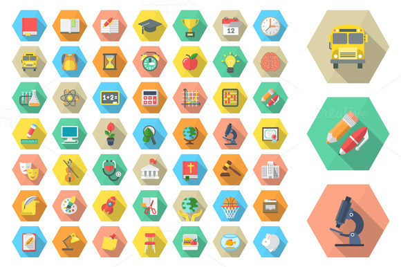 580x386 Vector Flat Round School Subjects Icons On Behance