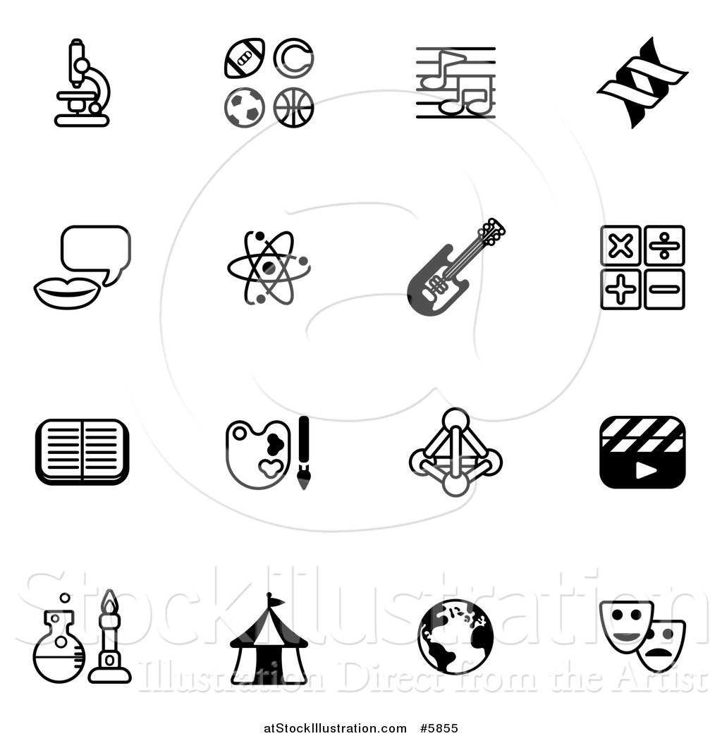 1024x1044 Vector Illustration Of Black And White School Subject Icons
