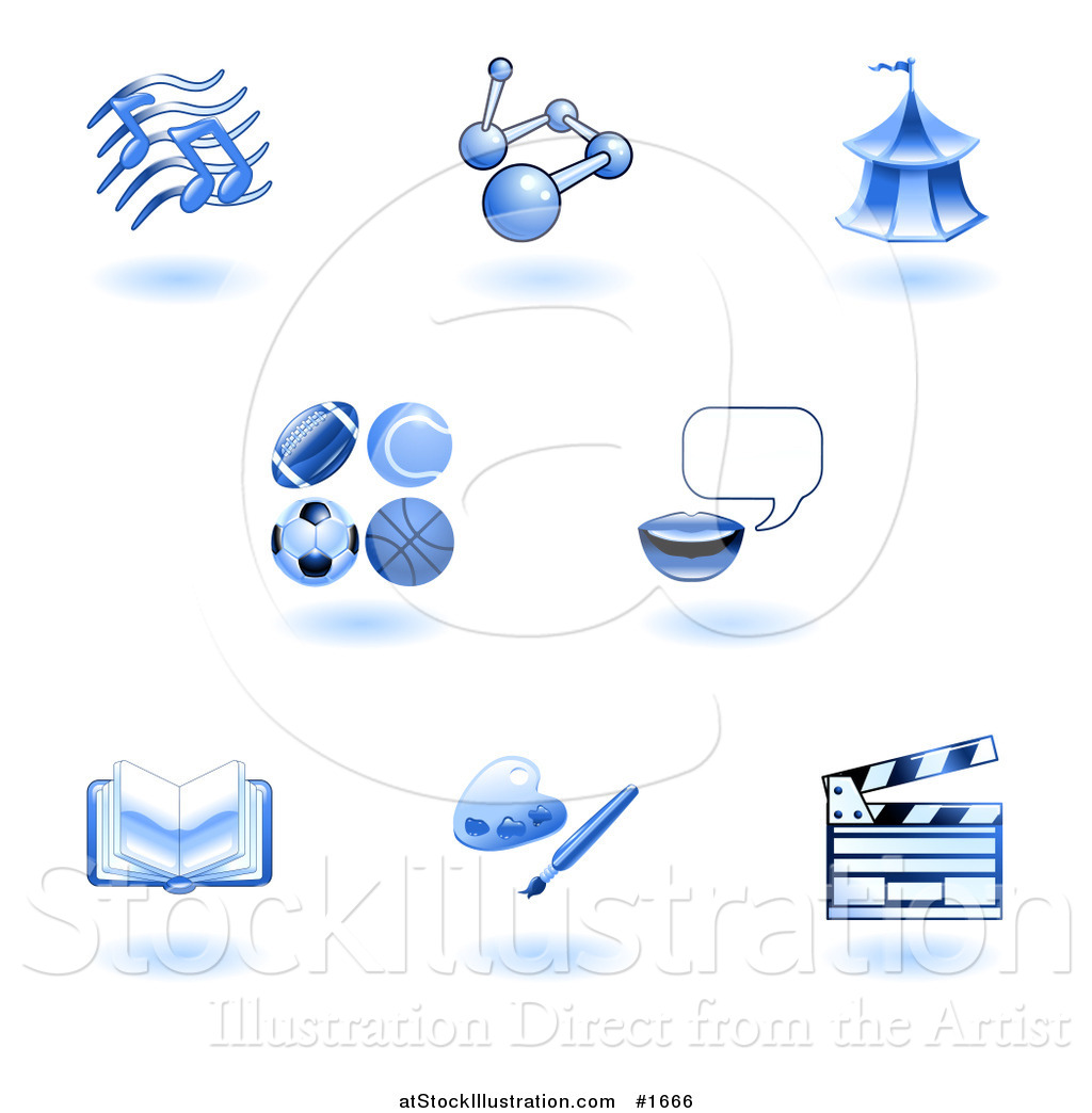 1024x1044 Vector Illustration Of Shiny Blue School Subject Icons