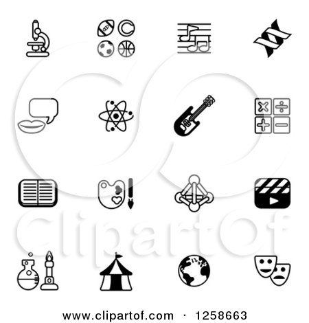 450x470 Clipart Of Black And White School Subject Icons