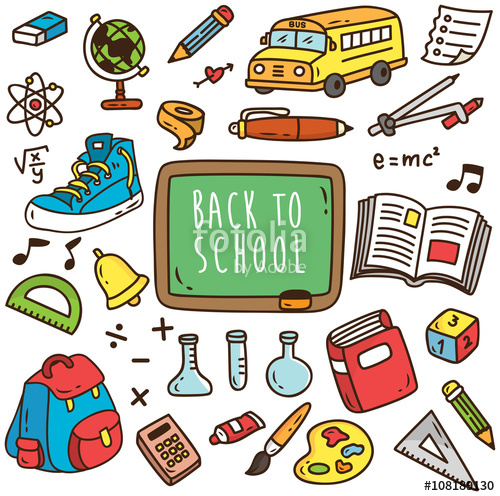 500x496 Back To School Themed Cartoon Icon Set Of School Supplies Cartoon