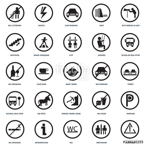 500x500 Set Of Icons Such As Caution, Restroom, Wc, Information, No