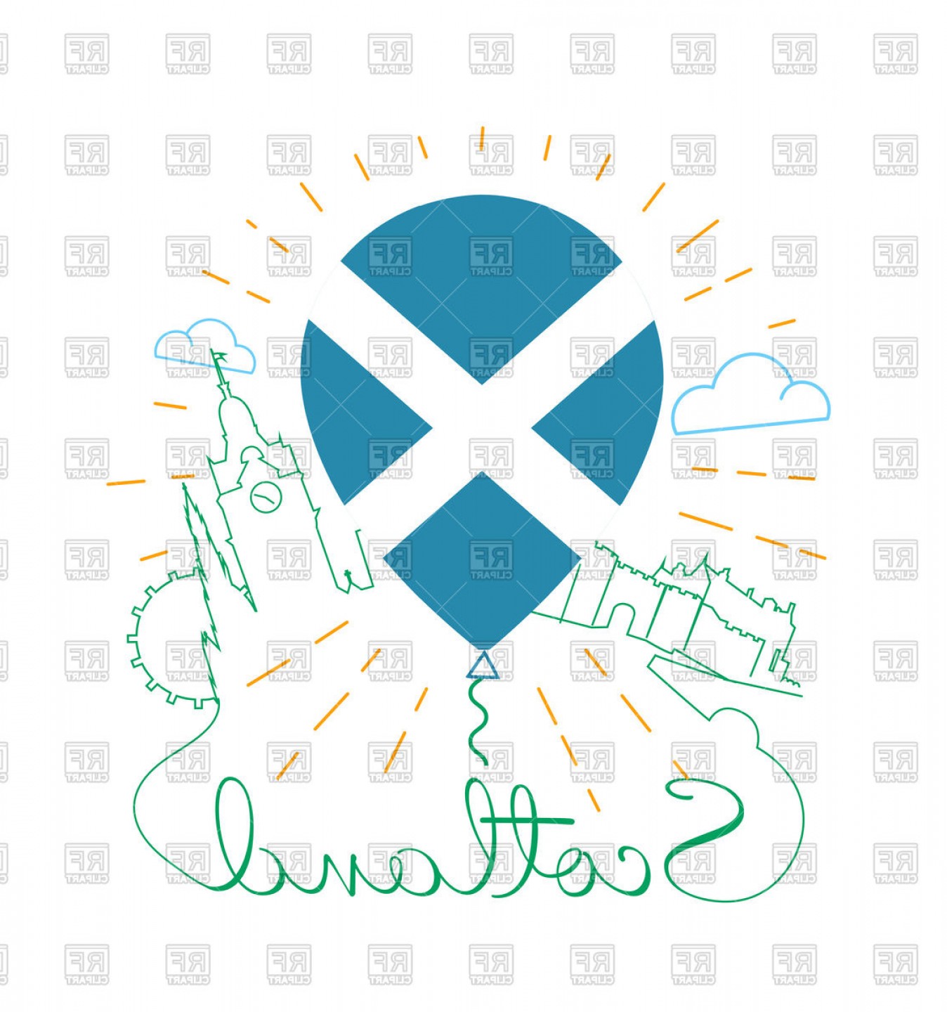 1348x1440 Travel To Scotland Icon Air Balloon With The Flag Vector Clipart