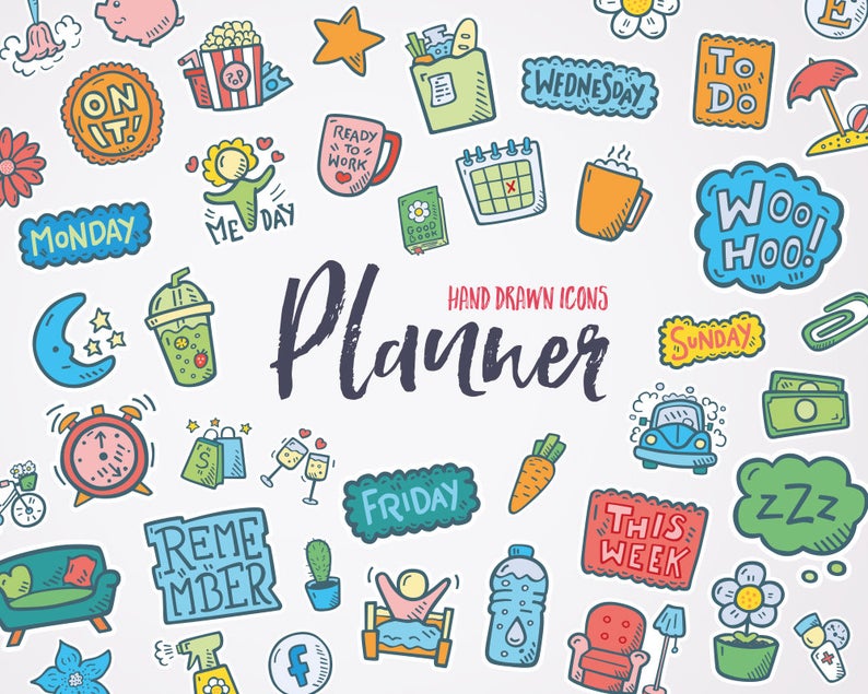 794x635 Planner Icons Doodle Clipart Scrapbook And Planner Printable Etsy